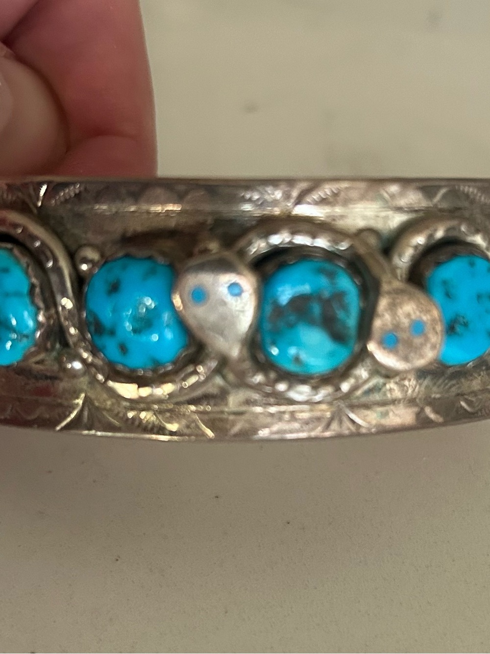 Effie C. Zuni Sterling Silver Turquoise Snake Cuff Bracelet - Picture 7 of 7